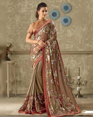 Dilettante Gray And Navy Lycra Saree