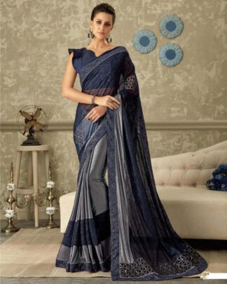 Superlative Gray And Black Lycra Saree