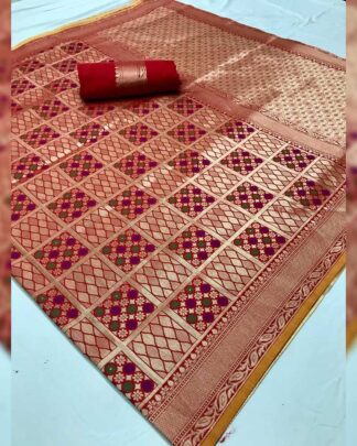 Gold And Red Bridal Silk Saree