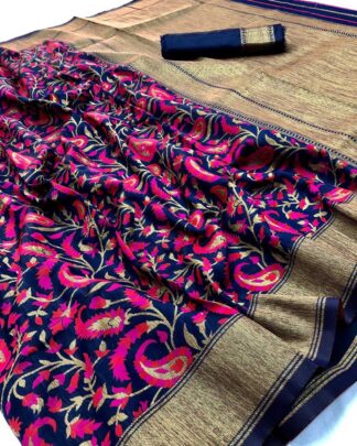 Navy And Pink Traditional Silk Saree