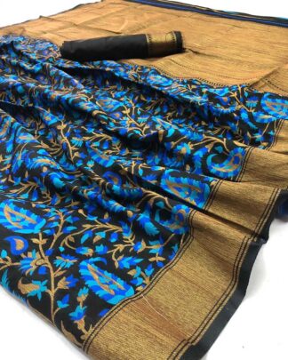 Blue And Black Traditional Silk Saree