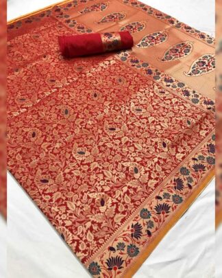 Gold And Red Bridal Silk Saree