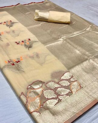 Beige Traditional Cotton Silk Saree