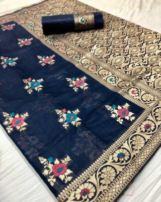Navy Traditional Cotton Silk Saree