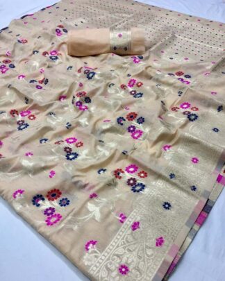Beige Traditional Cotton Silk Saree
