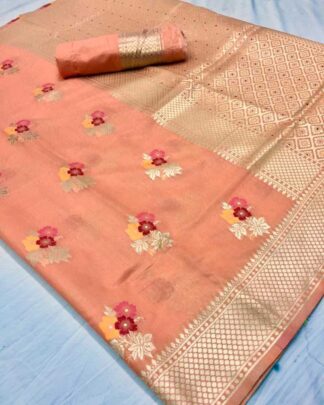 Peach Traditional Cotton Silk Saree