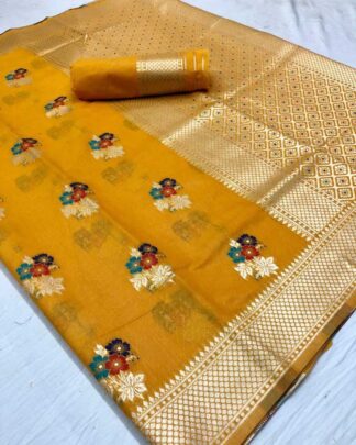 Mustard Traditional Cotton Silk Saree
