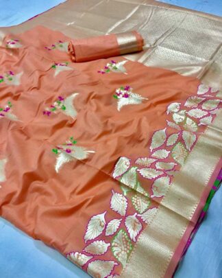 Light Orange Traditional Cotton Silk Saree