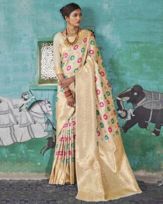 Beige Reception Wear Weaving Silk Saree