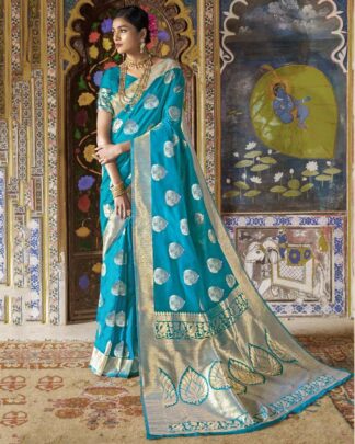 Sky Blue Reception Wear Weaving Silk Saree