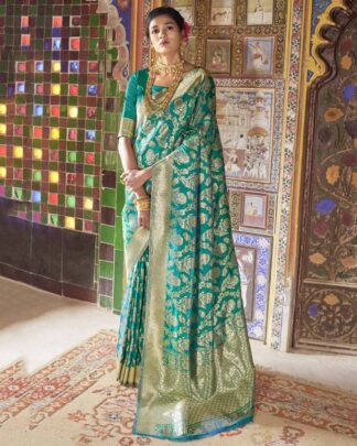 Sea Green Reception Wear Weaving Silk Saree