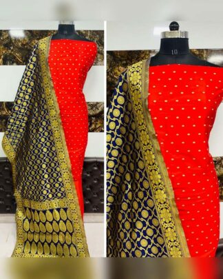 Red Banarasi Silk Salwar Suit