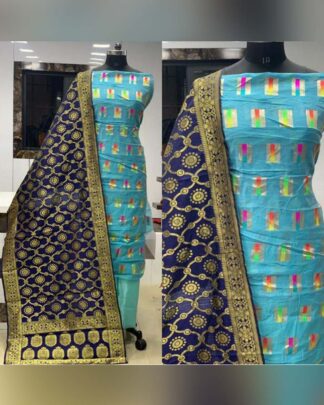 Sky Blue Chanderi Silk Salwar Suit