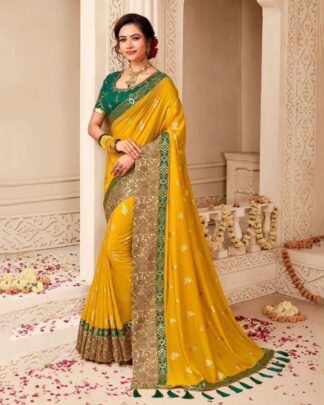 Honourable Turquoise Banarasi Weaving Silk Saree