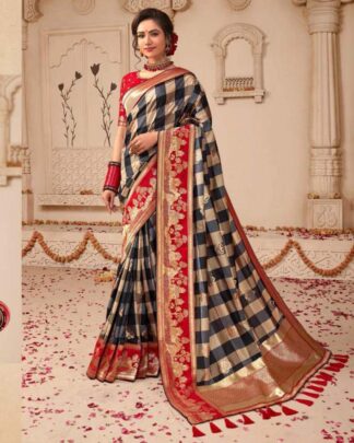 Artistic Pink And Orange Banarasi Weaving Silk Saree