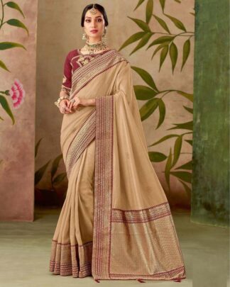 Charismatic Orange And Beige Silk Saree