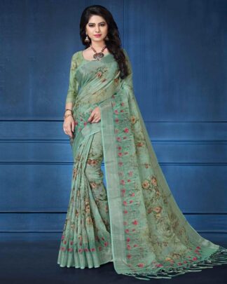 Dignified Turquoise Linen Saree