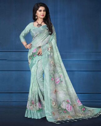 Invigorating Green Linen Saree
