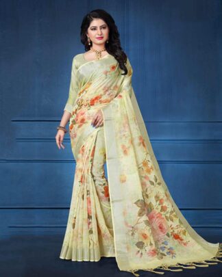 Pretty Multicolor Linen Saree