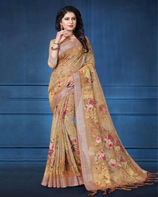 Striking Green Linen Saree