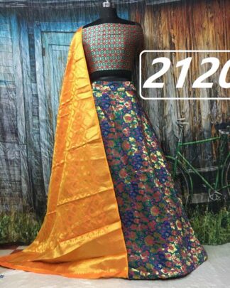 Aspiring Navy Brocade Wedding Lehenga Choli With Pure Banarasi Dupatta