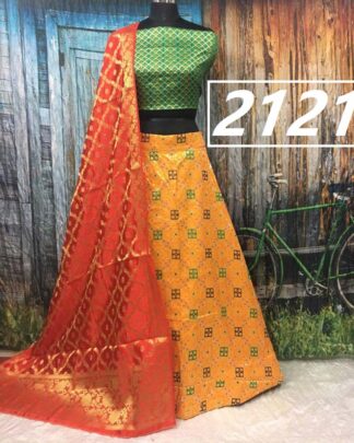 Weaving Orange Brocade Wedding Lehenga Choli With Pure Banarasi Dupatta