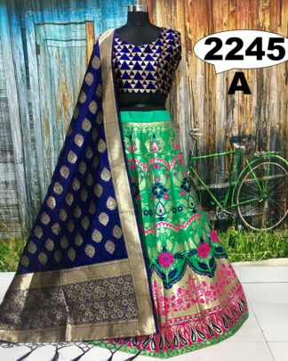 Sky Blue Brocade Banarasi Wedding Wear Lehenga Choli