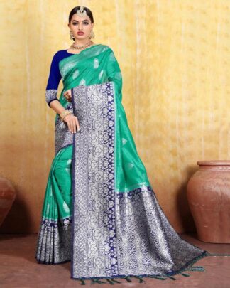 Artistic Light Blue Cotton Weaving Saree