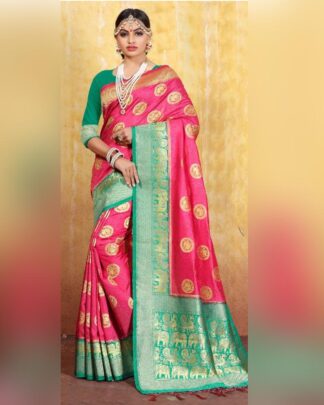 Spellbinding Peach Cotton Weaving Saree