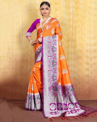 Glossy Peach Cotton Weaving Saree