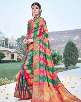 Multicolor Kanchipuram Handloom Weaving Silk Saree