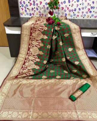 Green Banasari Handloom Weaving Silk Saree