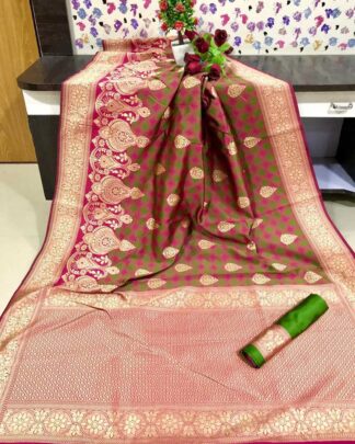 Green And Pink Banasari Handloom Weaving Silk Saree