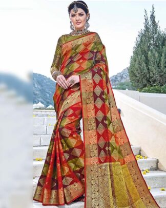 Multicolor Kanchipuram Handloom Weaving Silk Saree
