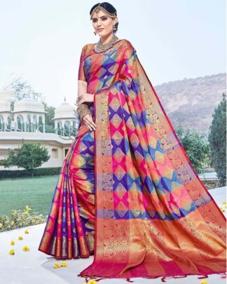 Multicolor Kanchipuram Handloom Weaving Silk Saree