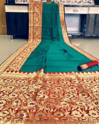 Teal Blue Banasari Soft Silk Saree