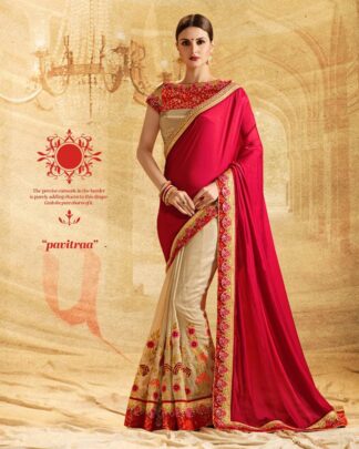 Lovely Turquoise And Blue Half Jacquard Chiffon & Half Jacquard Saree