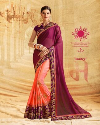 Mesmerizing Blue Half Creap Chiffon & Half Paper Jacquard Silk Saree