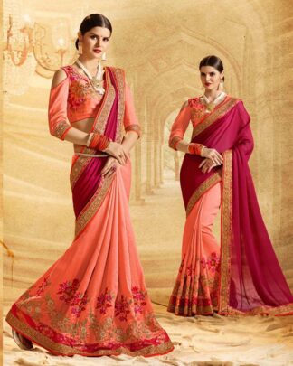 Celestial Sky Blue Half Chiffon & Half Jacquard Chiffon Saree