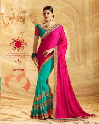 Sparkling Blue And Light Green Half Creap Chiffon & Half Georgette Saree