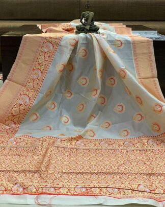 White Festive Wear Banarasi Silk Saree