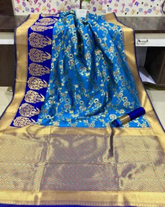 Sky Blue Festive Wear Banarasi Silk Saree