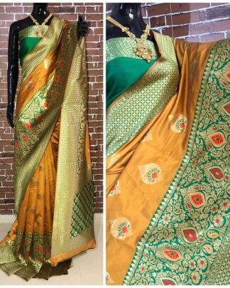 Yellow Wedding Wear Banarasi Silk Saree