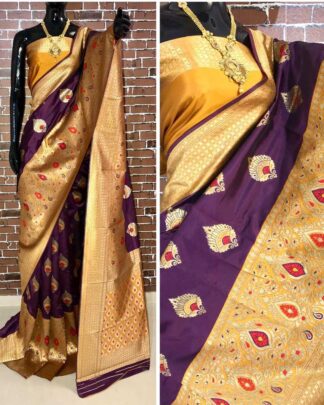 Purple Wedding Wear Banarasi Silk Saree
