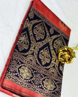 Peach Wedding Wear Banarasi Silk Saree