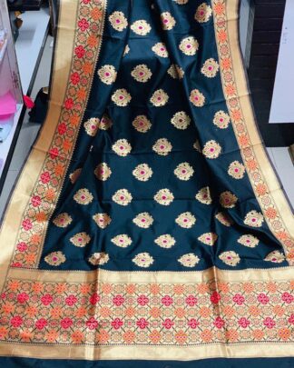 Sea Blue Wedding Wear Banarasi Silk Saree