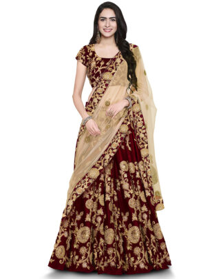 Attractive Embroidered Maroon Lehenga Choli