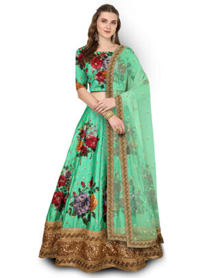 Stupendous Digital Print, Embroidered Green Lehenga Choli