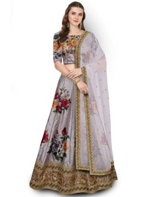 Charismatic Digital Print, Embroidered Gray Lehenga Choli