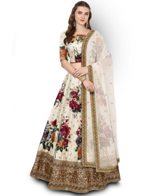 Invigorating Digital Print, Embroidered Cream Lehenga Choli